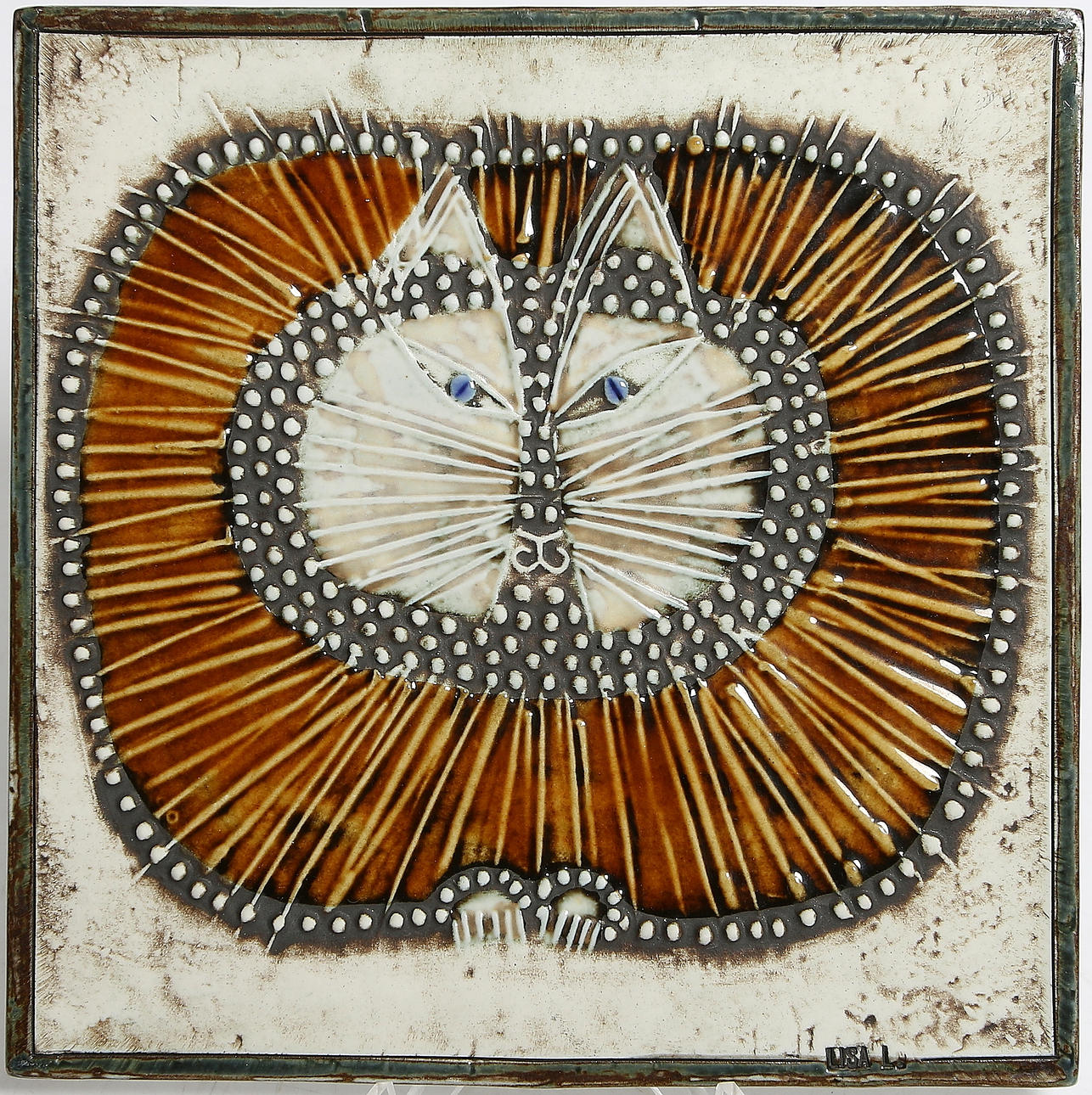 LISA LARSON. Väggrelief, stengods, katt, Gustavsberg, 1900-tal.