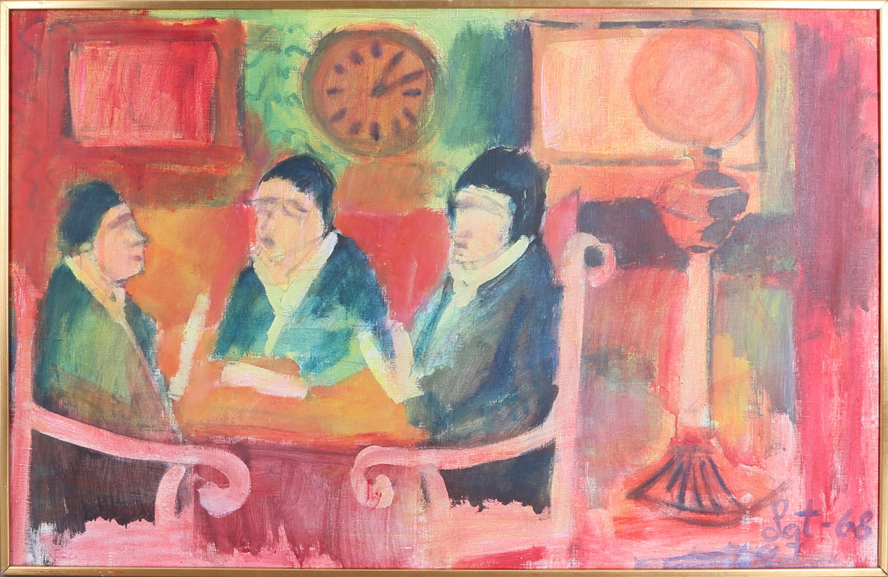 BO E LUNDQVIST. "Röda Rummet", olja på duk, signerad och daterad -68.