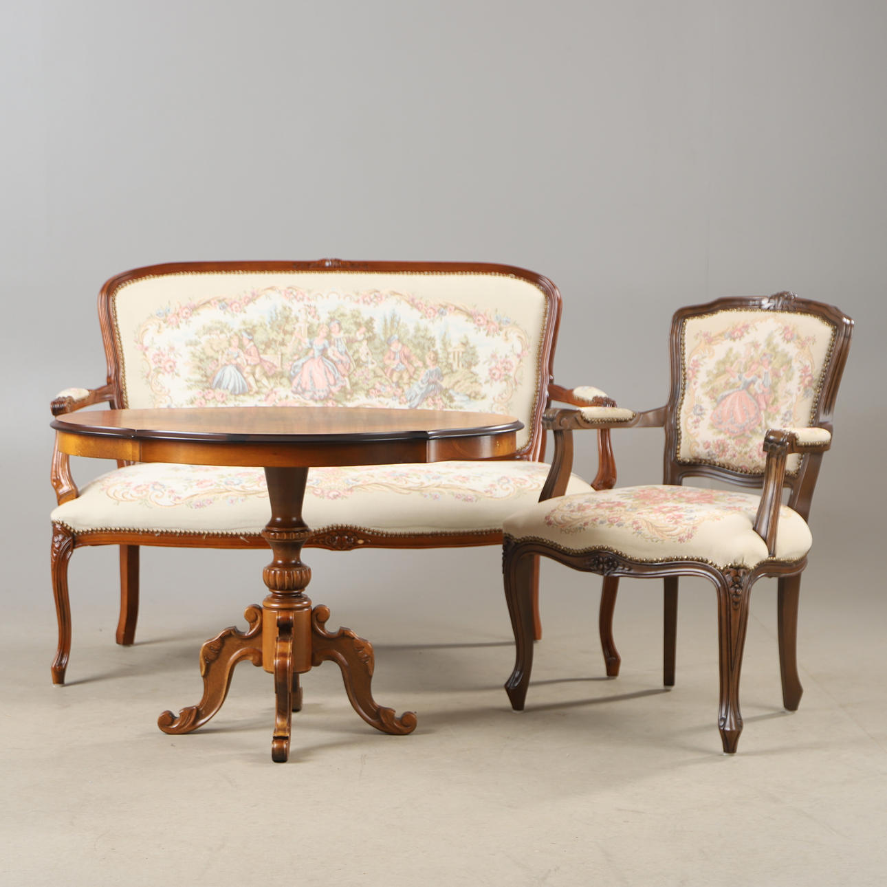SEATING AREA, 3 pieces, book with embroidered seats, rococo style ...