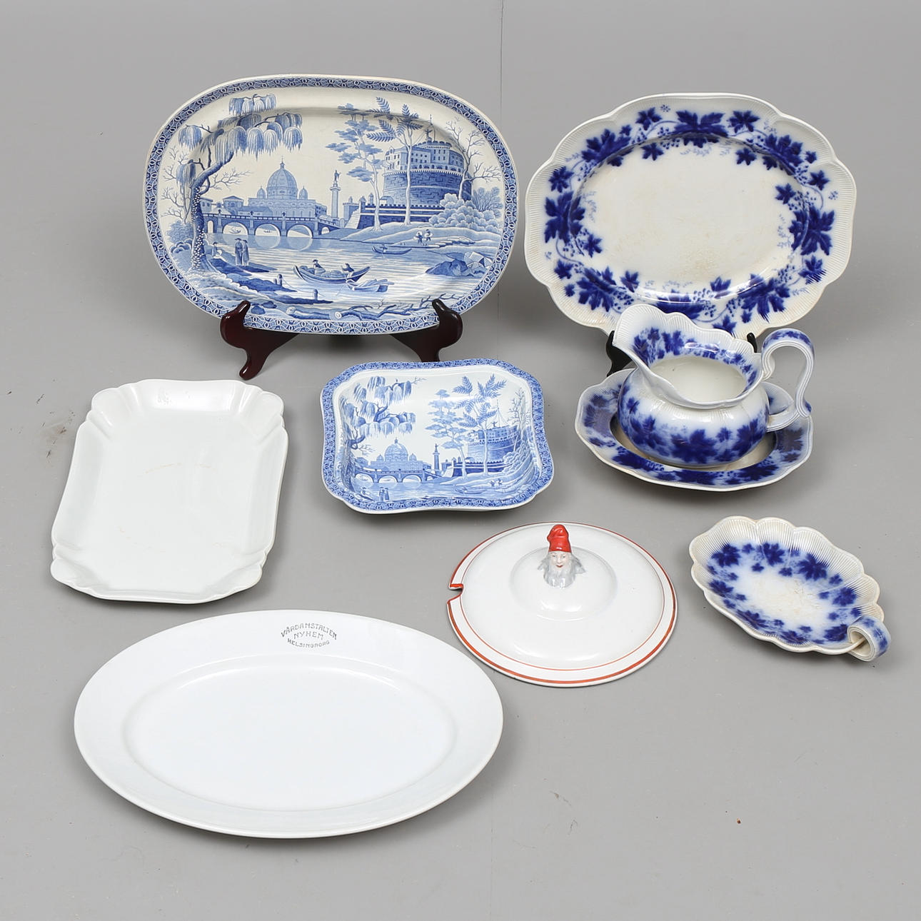 PORSLIN, 9 delar, "Vinranka" Gefle, Göteborg, Spode m.m.