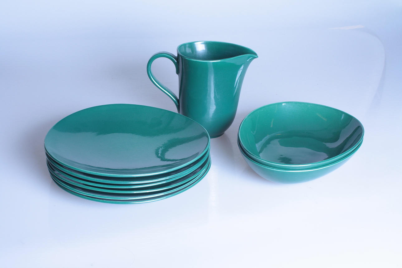 SERVISDELAR, 9 delar, Gustavsberg flintporslin märkt LA.