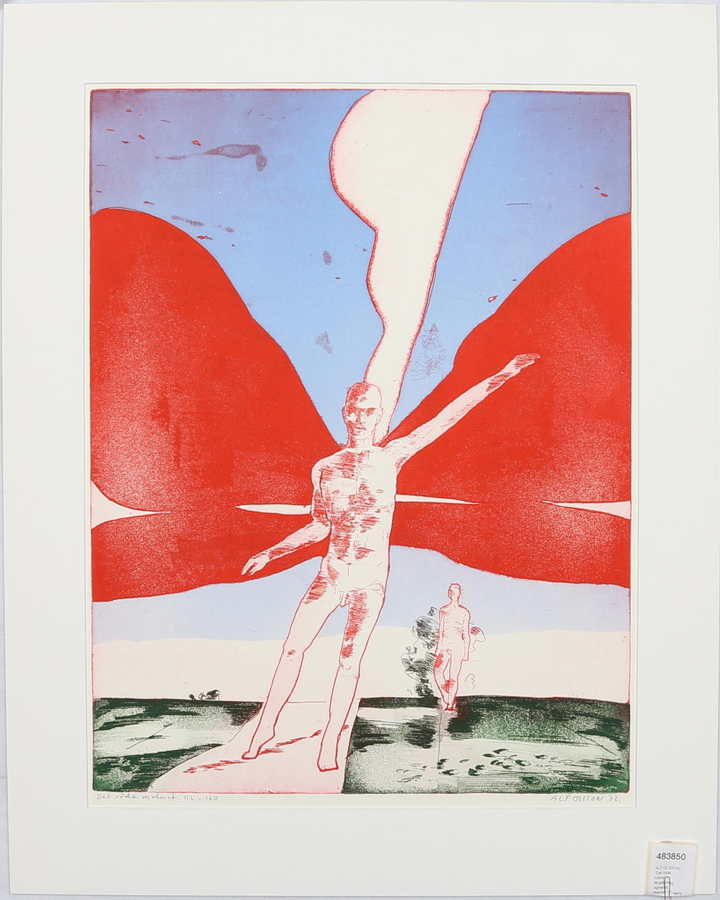 ALF OLSSON. 'Det röda molnet', färgetsning, signerad, daterad 72 samt numrerad 116-160.