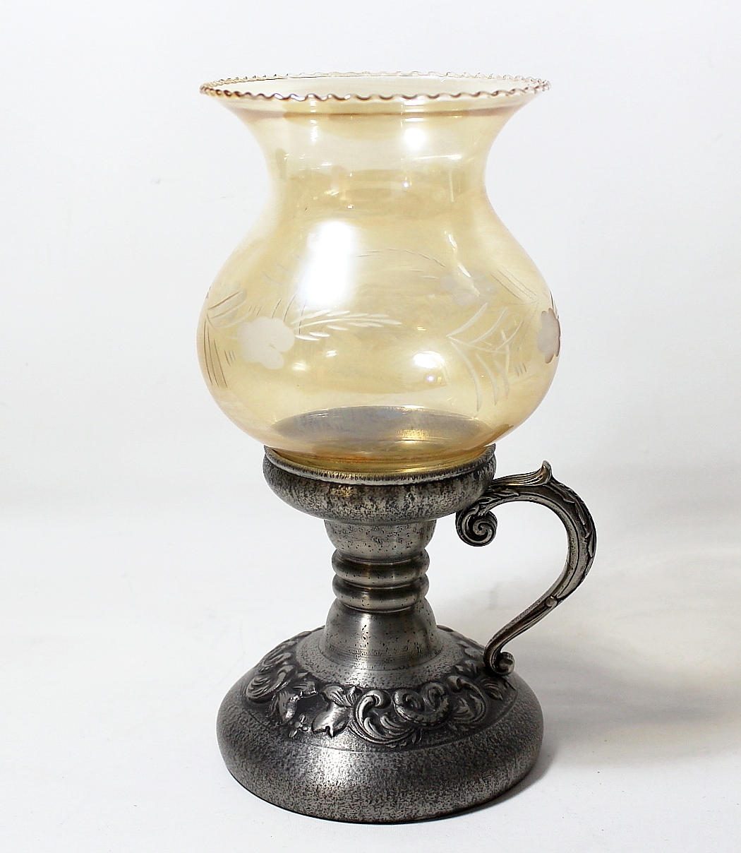 LJUSLYKTA, tenn och glas, Pewter Måstad Norge.