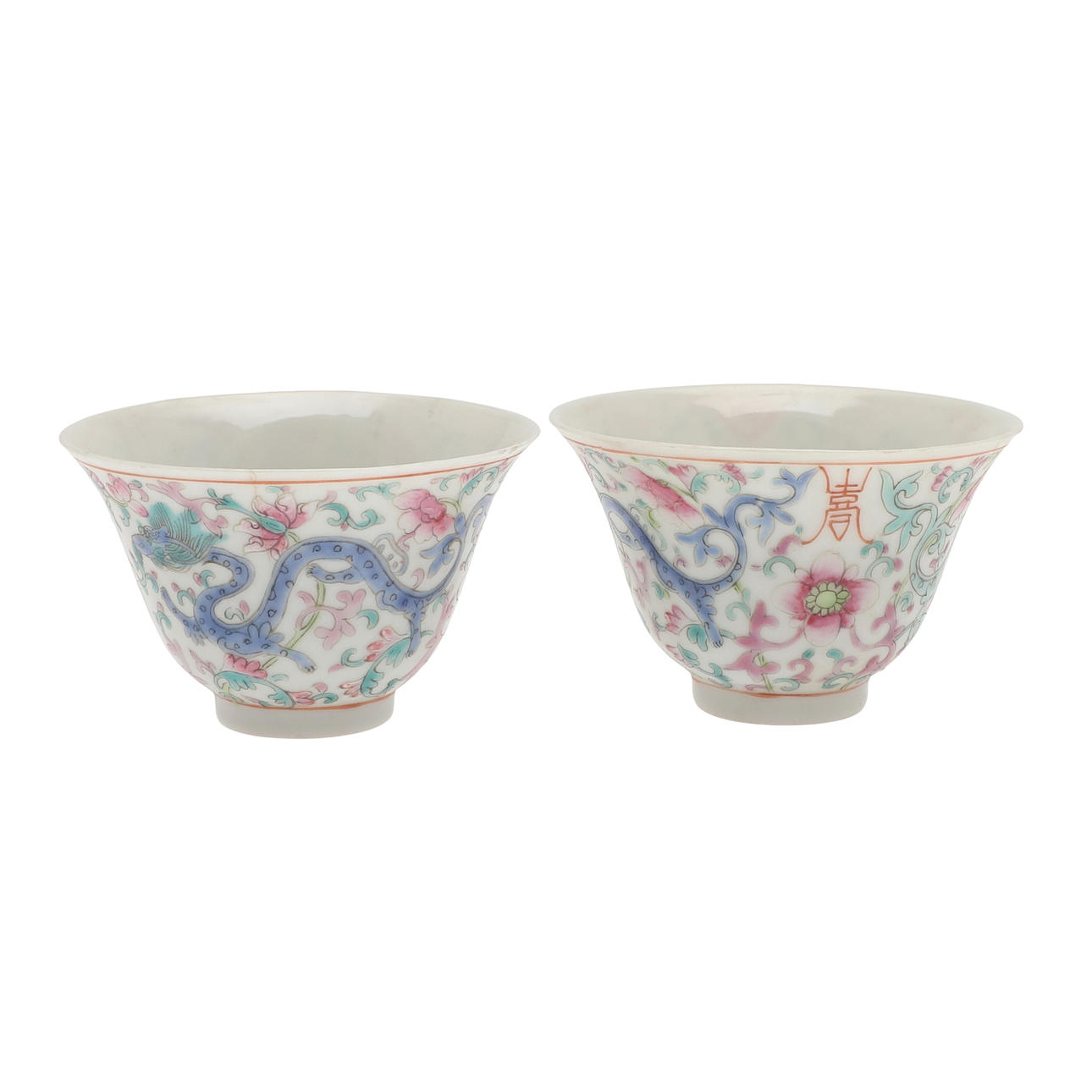 TWO CHINESE TEA BOWLS - LATE QING.
