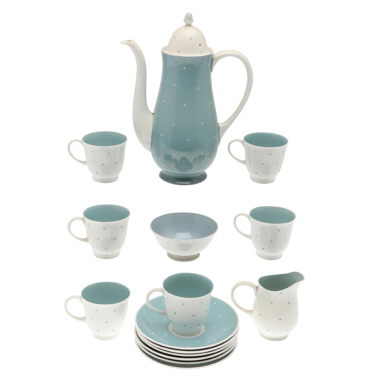 A SUSIE COOPER RAISED SPOT COFFEE SET.