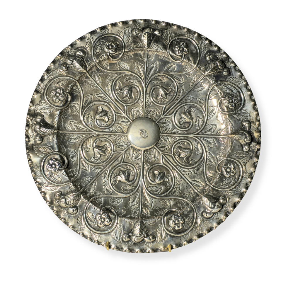 EMBOSSED TRAY IN 916 PUNCHED SILVER.