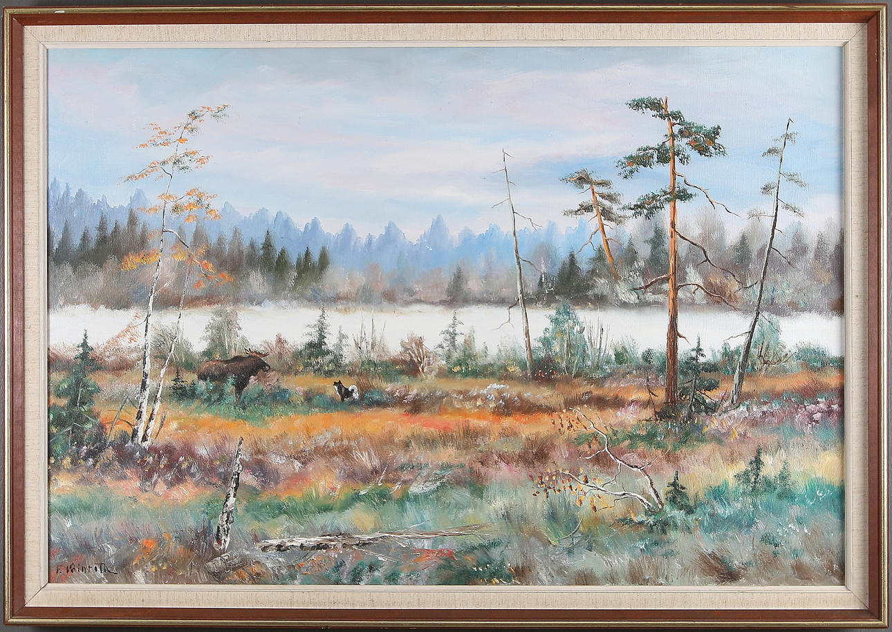 FINGAL WINROTH. Ställande hund, olja på duk, signerad.