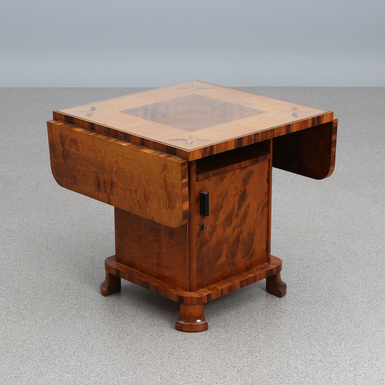 SMOKING TABLE WITH FLAPS. Birch with intarsia decor. Art Deco, 1920/30s ...