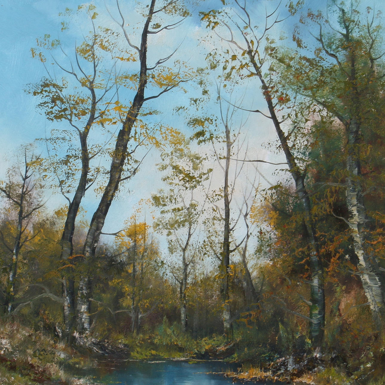 OIDENTIFIERAD KONSTNÄR. Olja på duk, skogsvy, signerad H Stadler.