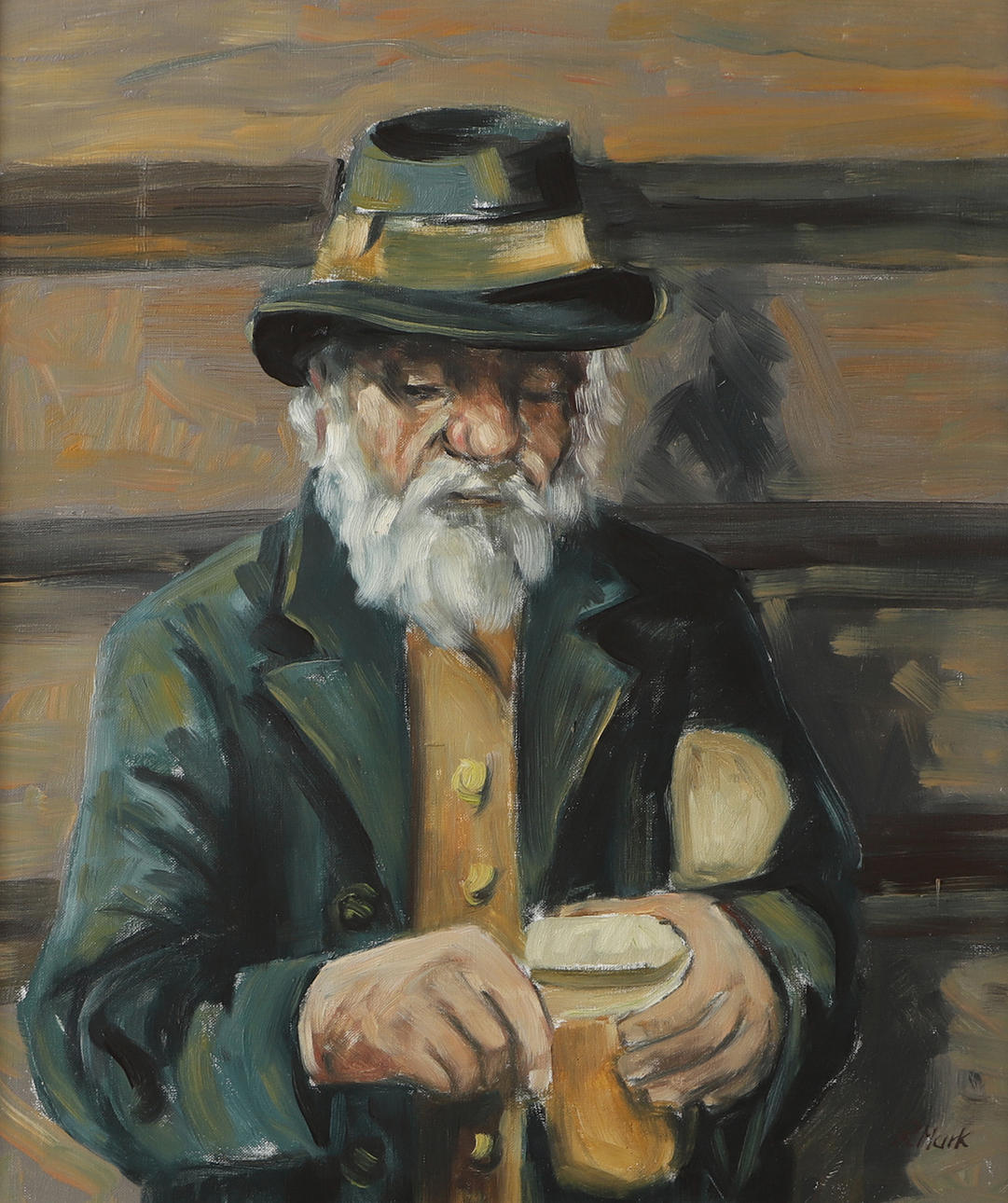 OIDENTIFIERAD KONSTNÄR. Beer-drinking old man, oil on canvas, signed R. Mark.