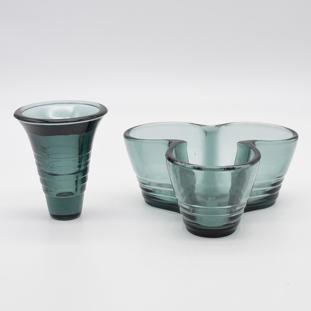 WILHELM WAGENFELD (1900-1990). BOWL WITH CANDLE HOLDER, TOURMALINE