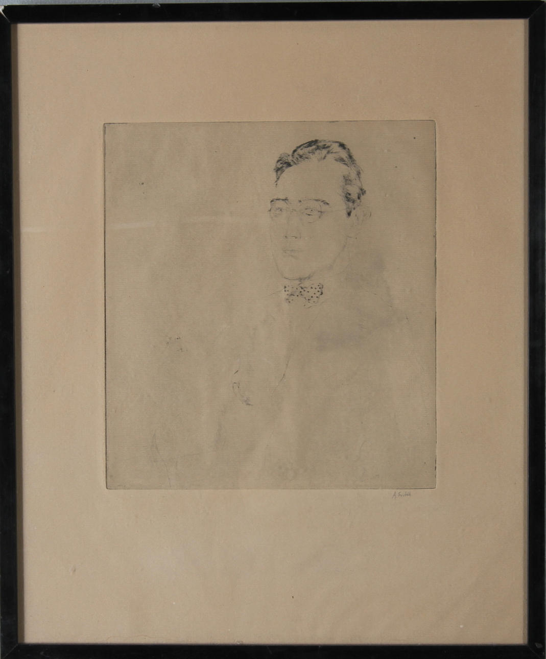 AXEL FRIDELL. Mansporträtt, etsning, signerad.