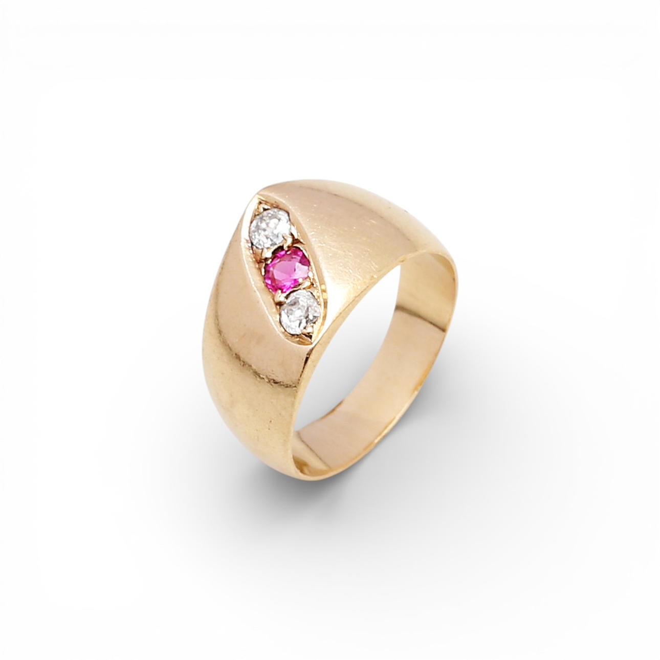Ruby and diamonds triplet ring.