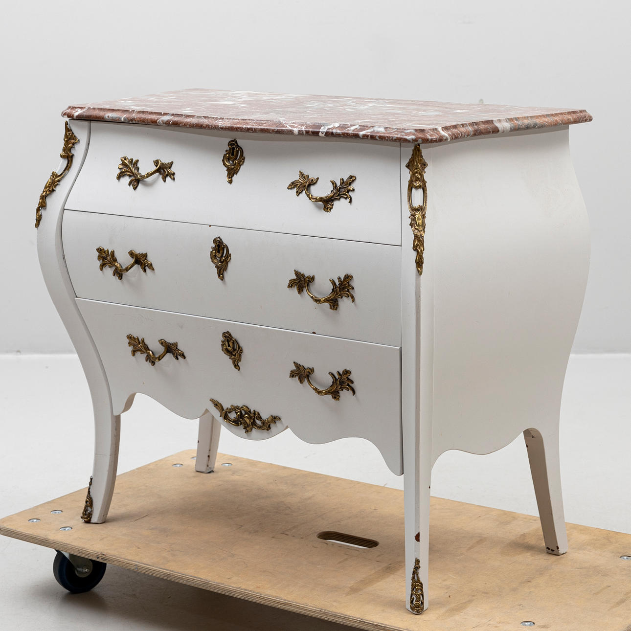 Chest of drawers, with stone top, rococo style, painted white, second ...