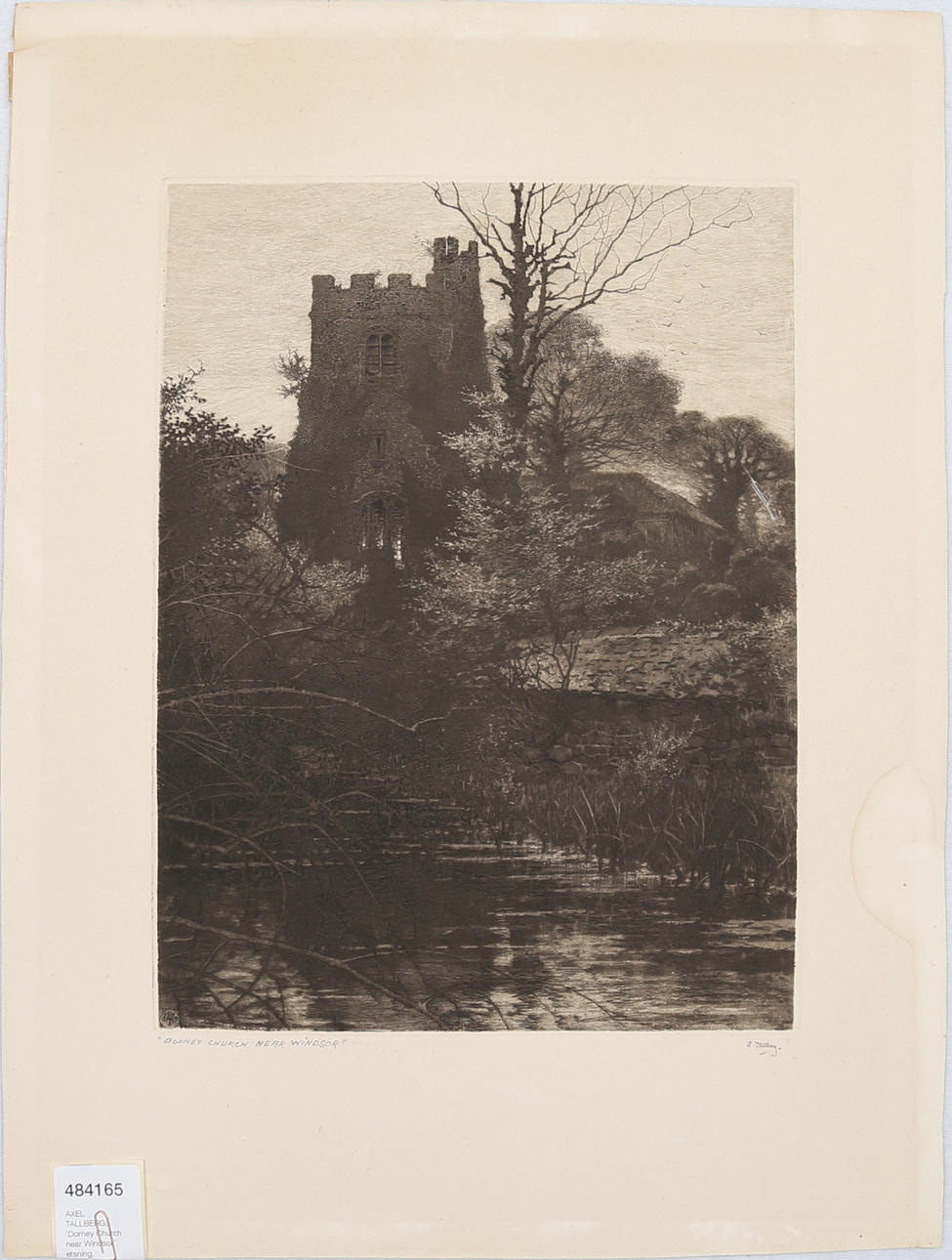 AXEL TALLBERG. 'Dorney Church near Windsor', etsning, signerad.