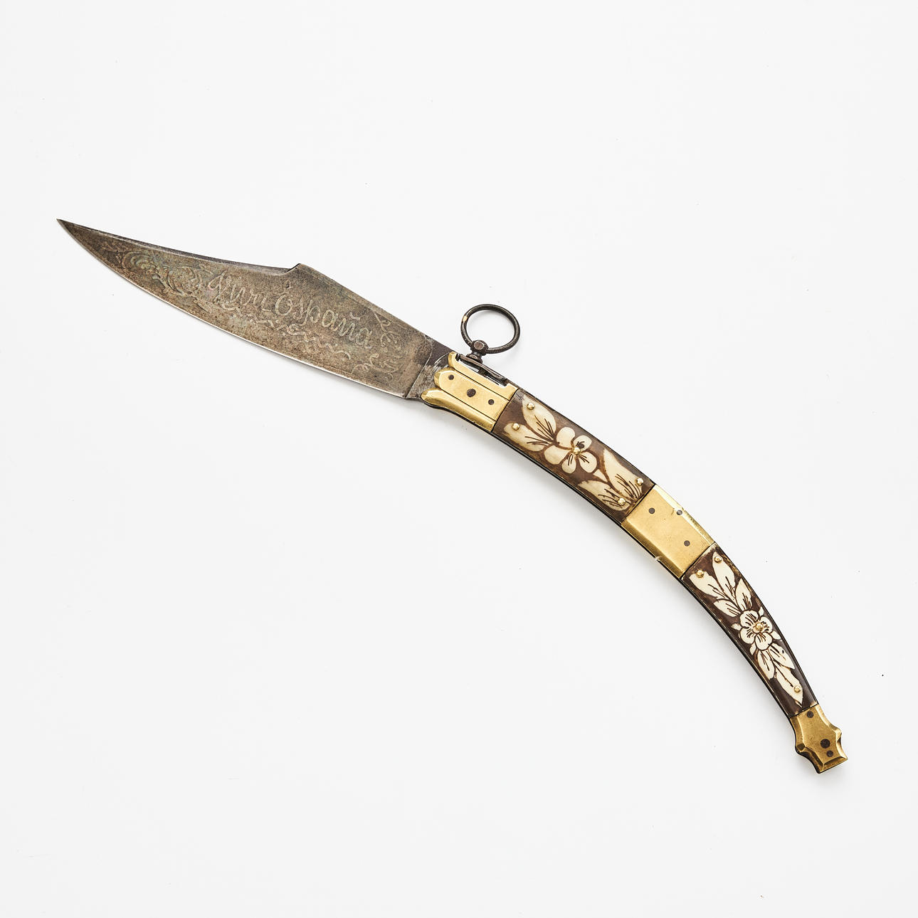 NAVAJA, folding knife, late 19th century, horn handle, brass fittings ...