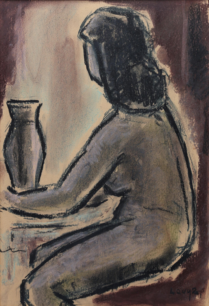 LEIF ZUCKERMAN. Mixed media, nude study, signed.