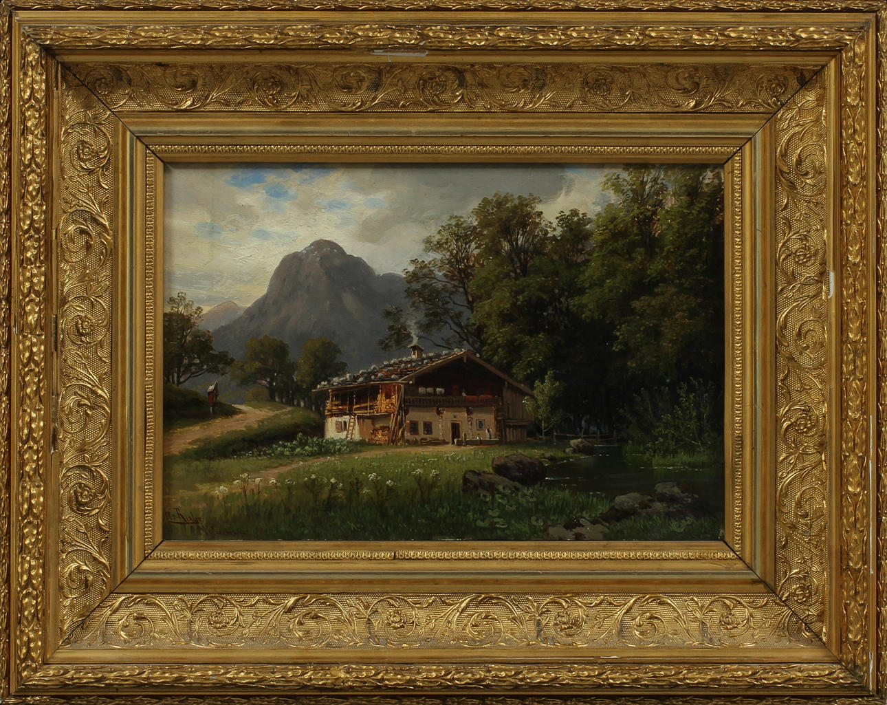 OTTO RABE. Stuga i bergslandskap, olja på pannå, sign.