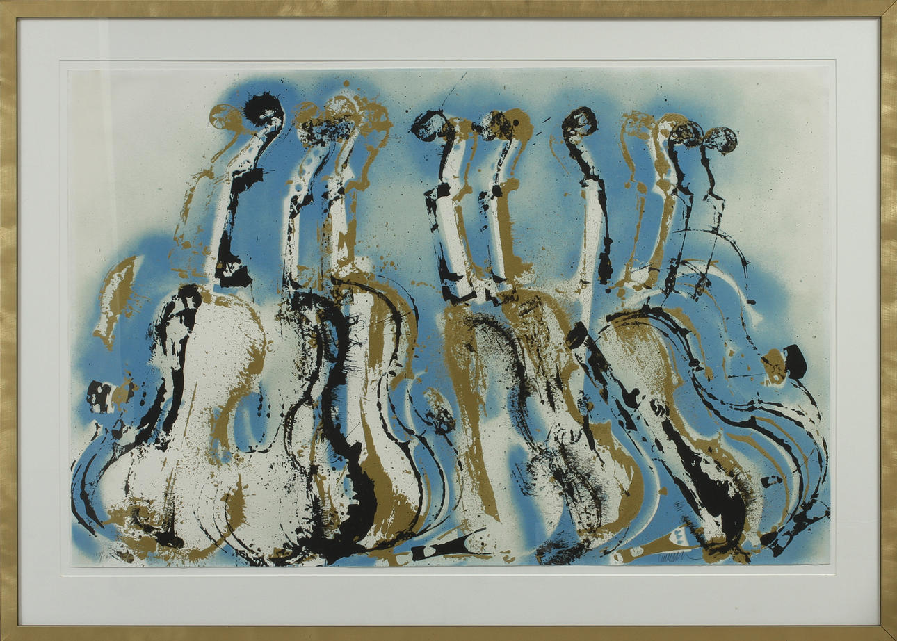 FERNANDEZ ARMAN. Komposition med fioler, färglitografi, signerad och numrerad 119/175.