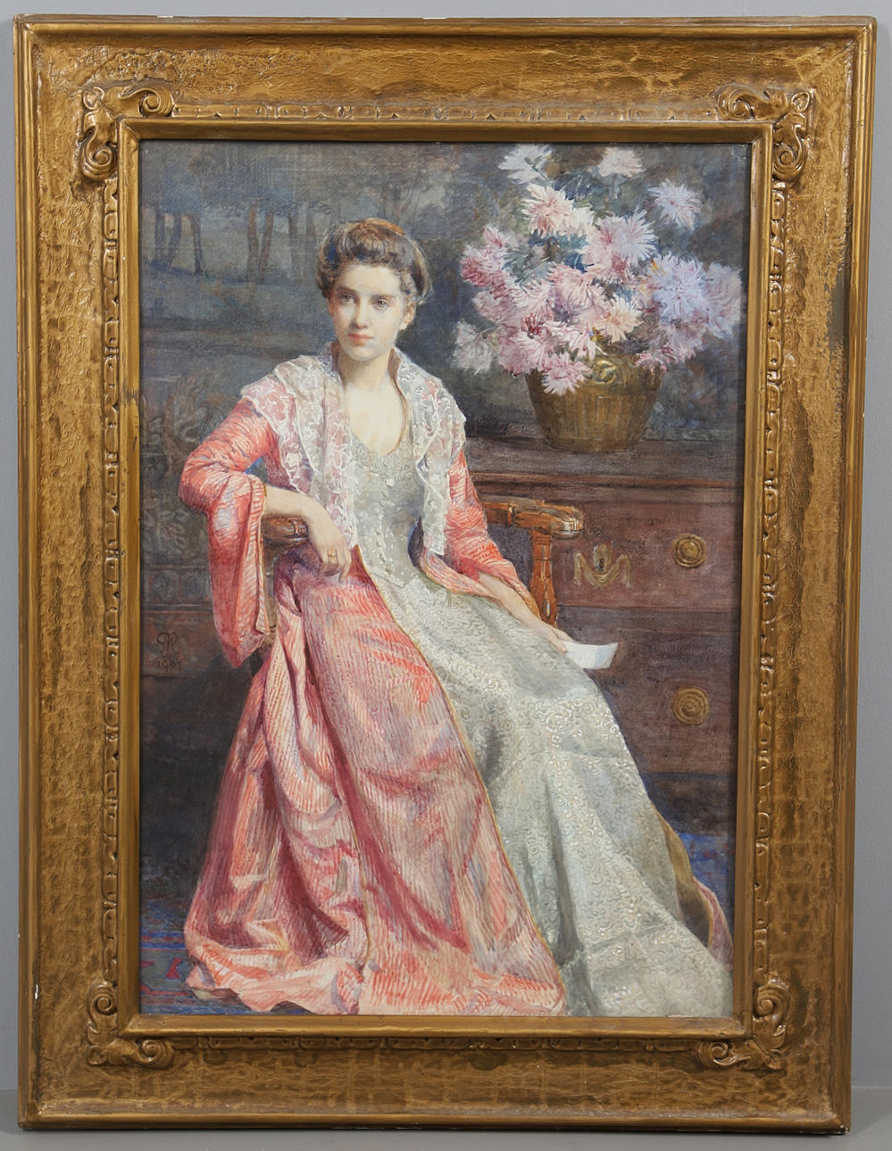 HENRY MEYNELL RHEAM (1859-1920). PORTRAIT OF A FASHIONABLE EDWARDIAN LADY.