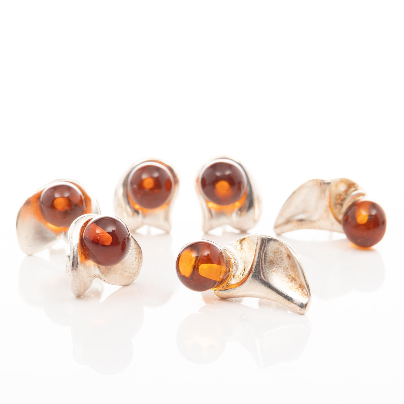 EARRINGS, 3 pairs, Sterling Silver, Amber.