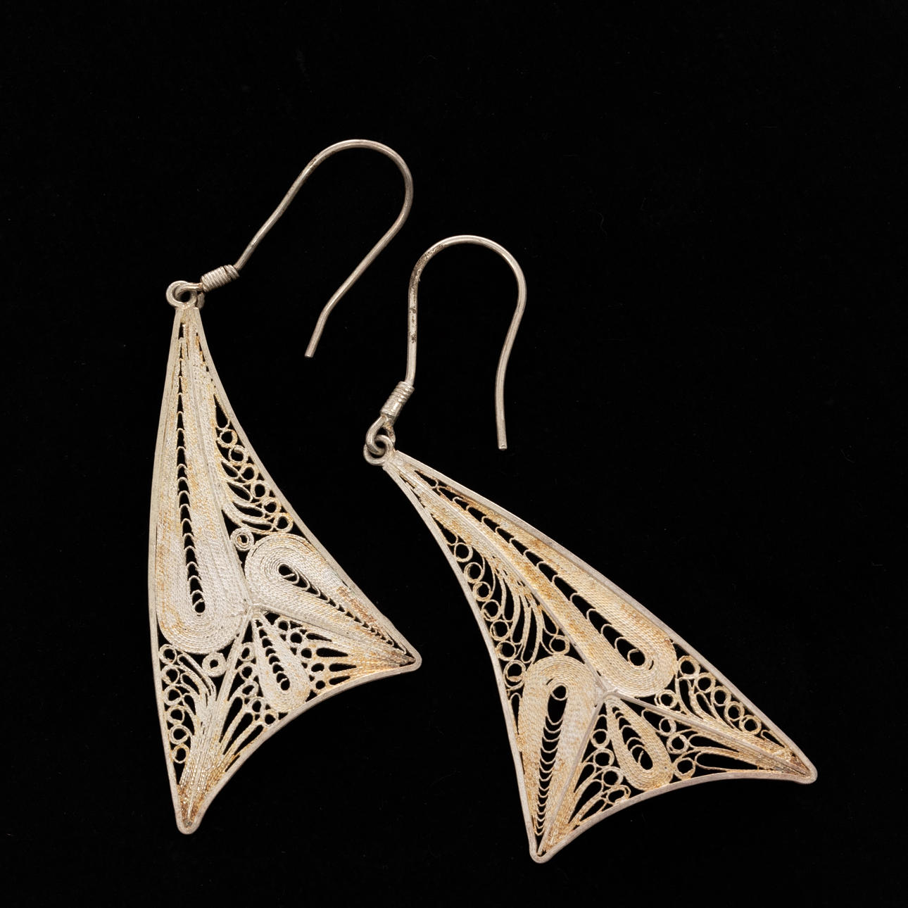 EARRINGS, Sterling Silver, Filigree.