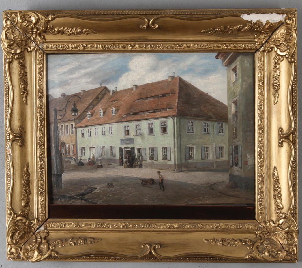 OSKAR SEIDEL. Gatuvy, olja på duk, signerad.