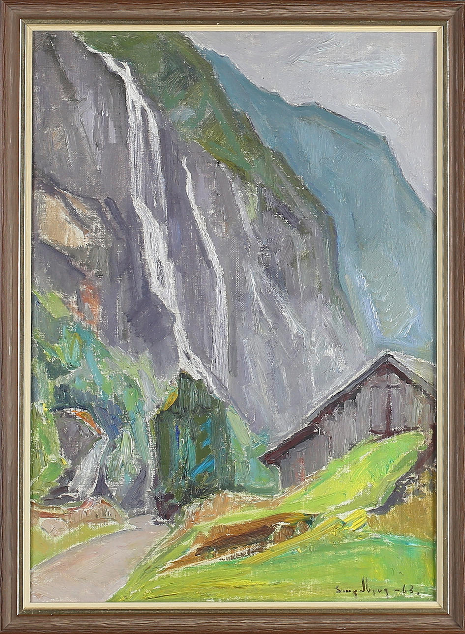 FRITZ SMEDBERG. "Fors vid Saudasjön i Norge", olja på pannå, signerad samt daterad -63.