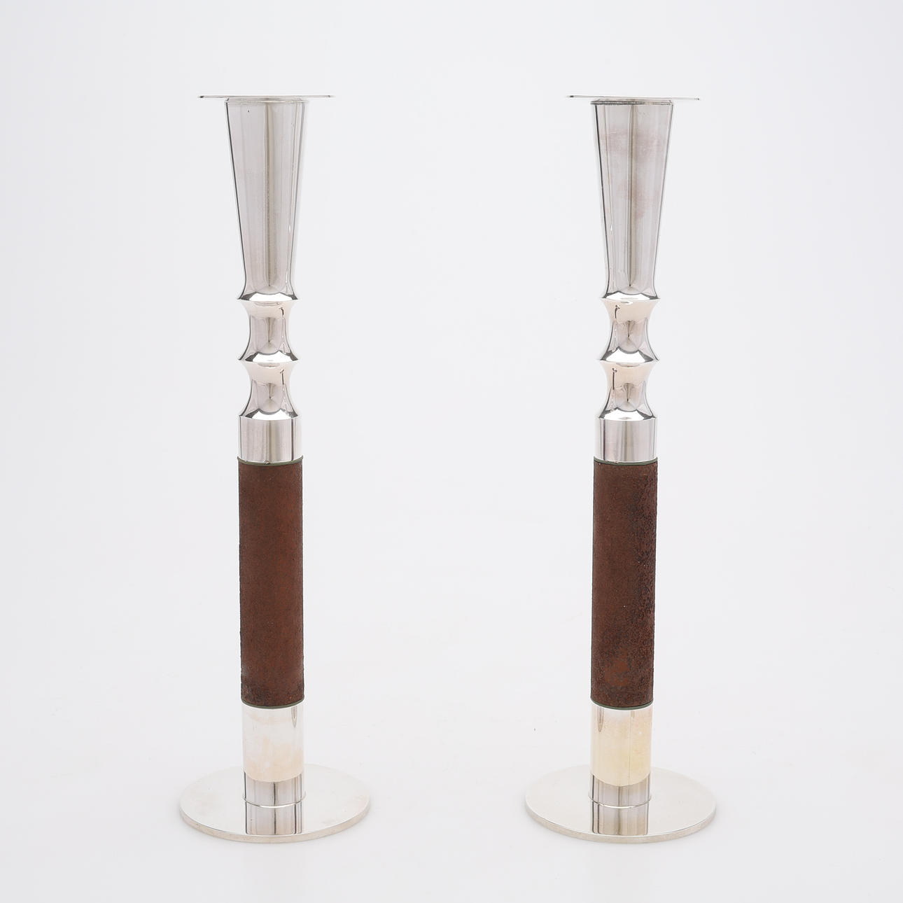 KARLHEINZ SAUER. CANDLESTICKS, A PAIR, STERLING SILVER.