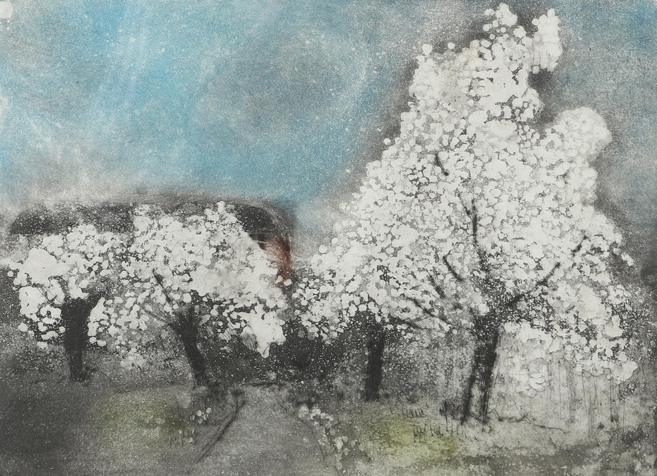 INGER KIHLMAN. Flowering tree, dry needle, signed -92. Art - Engravings ...