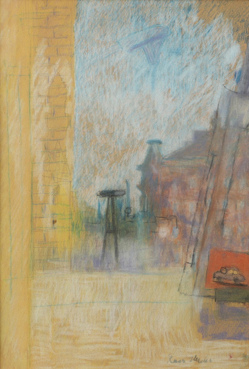 LARS HERDER. Stadsbild, pastell, signerad.