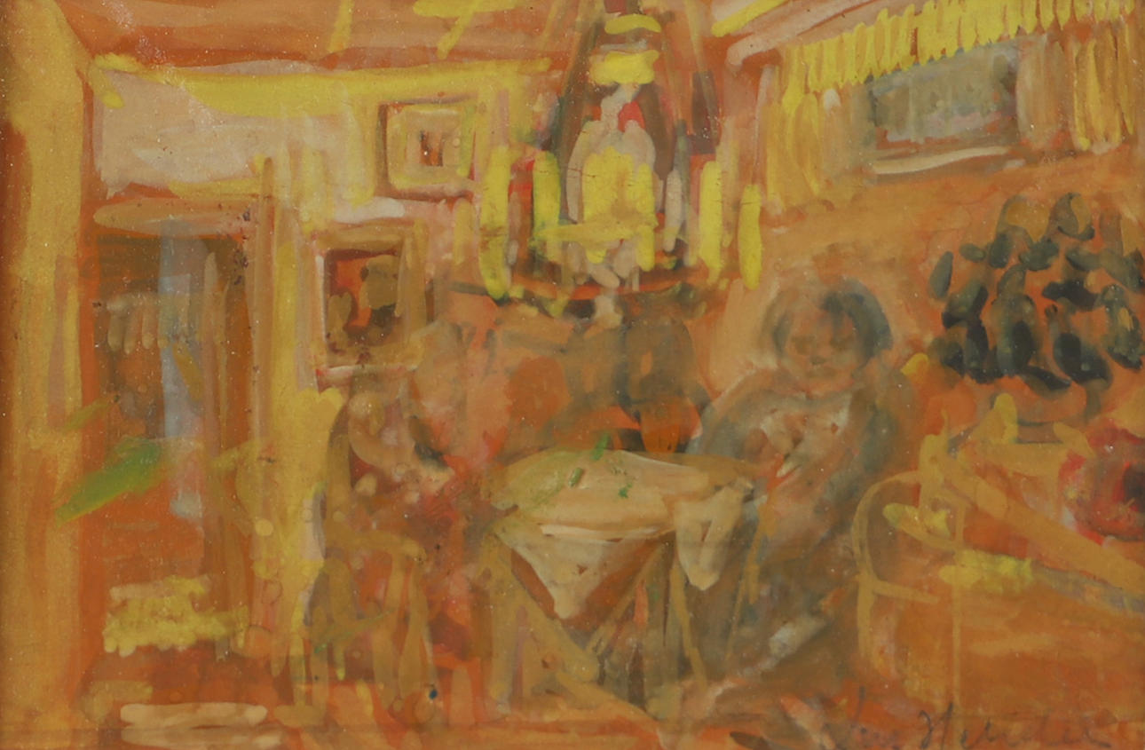 LARS HERDER. Interiör, blandteknik, signerad.