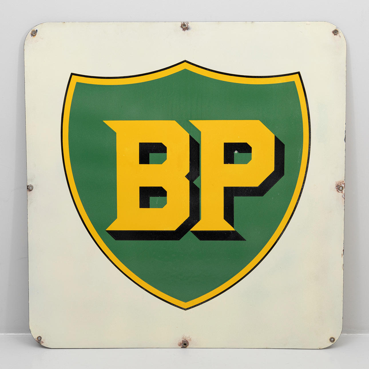 ENAMEL SIGN BP green yellow on white background, double sided ...