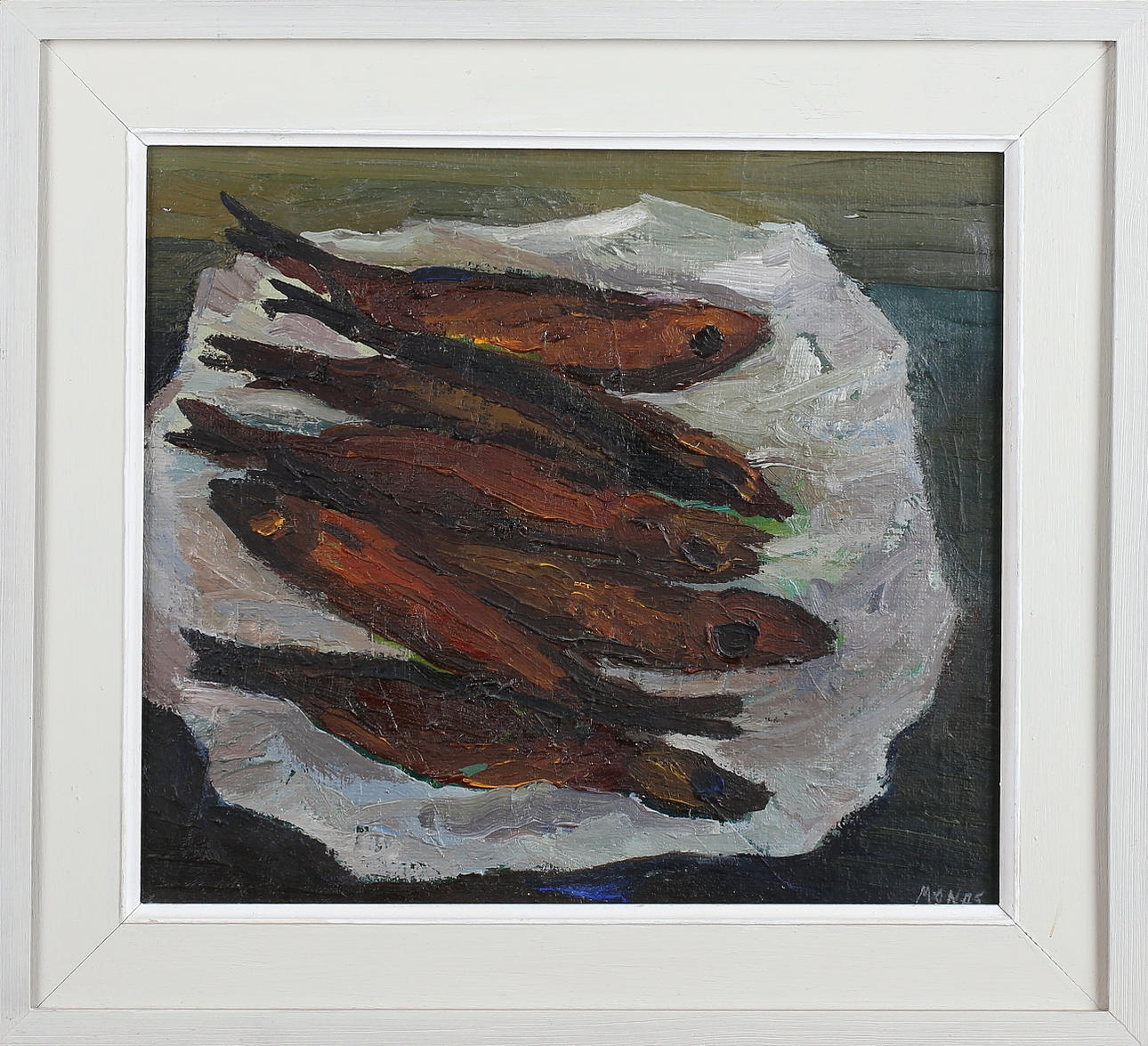 MONA SÖDERBERG. "Böcklingar", olja på pannå, signerad Monas.