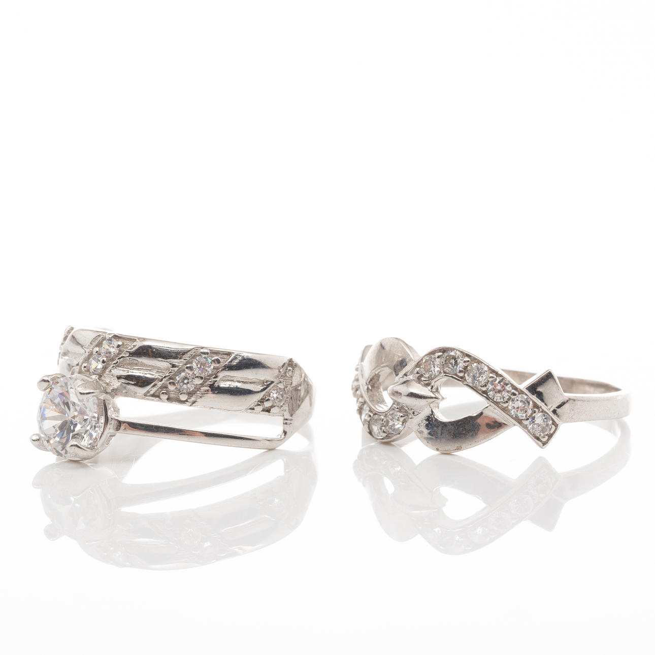 RINGS, 2 pcs, Sterling Silver, Cubic zirconia.