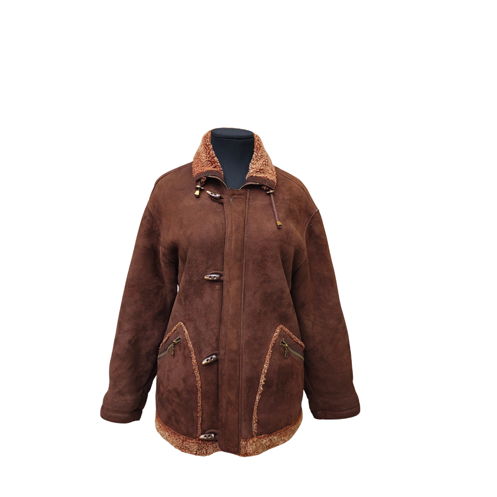 DOUBLE-SIDED LAMBSKIN JACKET. BICOLOR WOOL. ZIP AND ROD CLOSURE.