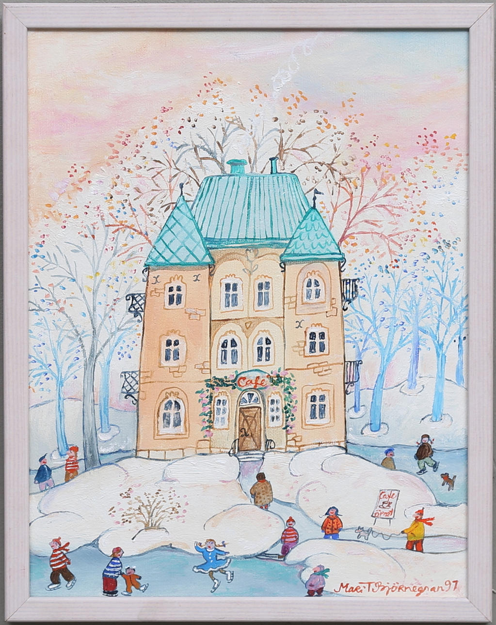 MARIT BJÖRNEGRAN. "På slottskogens is". Olja på duk. Signerad och daterad 97.