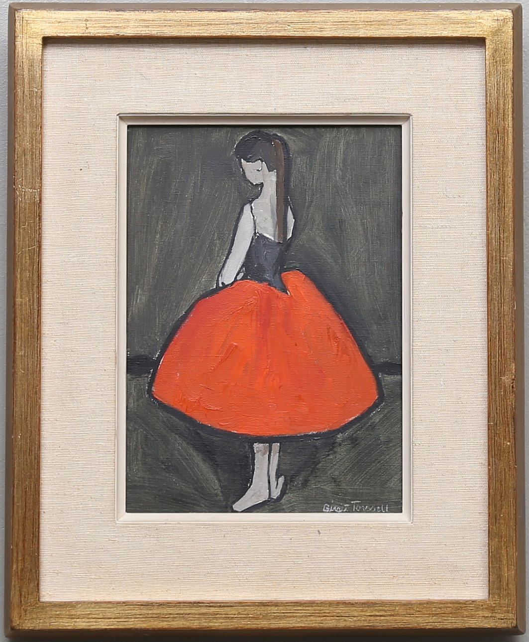 BIRGIT FORSELL. "Ballerina i röd kjol". Olja på duk, signerad Birgit Forsell.