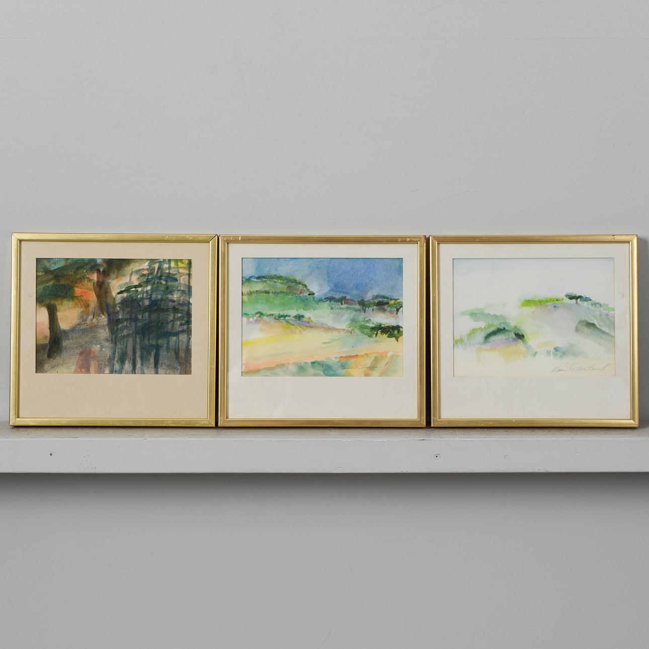 MARI SÖDERLUND. Landscape paintings, 3 pieces, watercolors, signed.