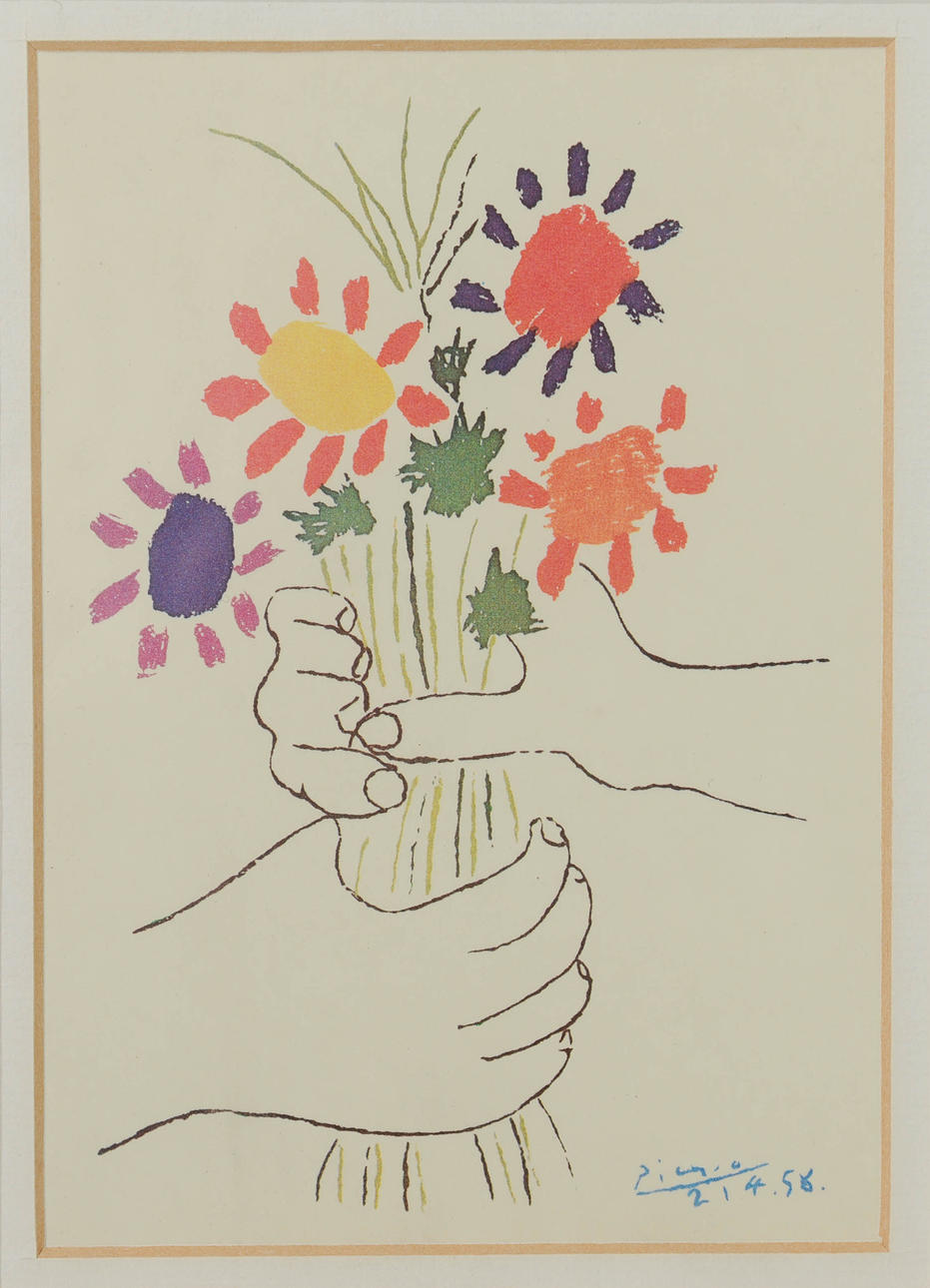 PABLO PICASSO. EFTER. "Buketten", Rastertryck, signerad i tryck.