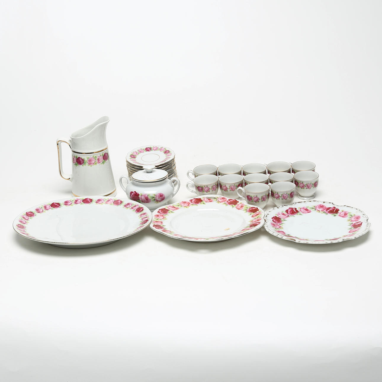 MOCKASERVISDELAR, 17 st, porslin, rosdekor.