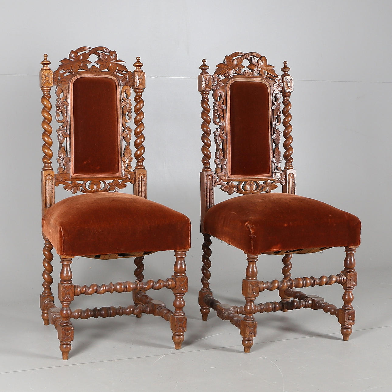 STOLAR, ett par, ek, barockstil, 18/1900-tal.