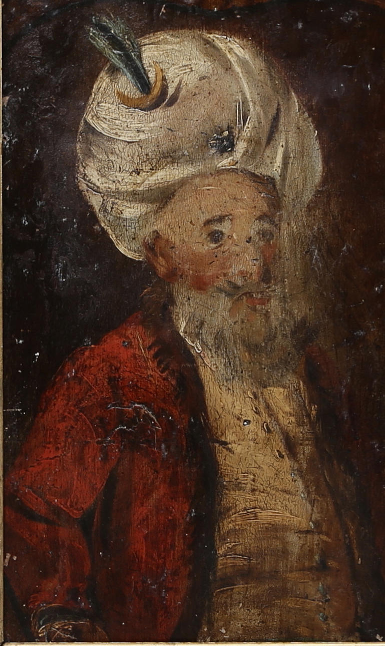 OIDENTIFIERAD KONSTNÄR. Orientalisk man i turban. Olja på träskiva.