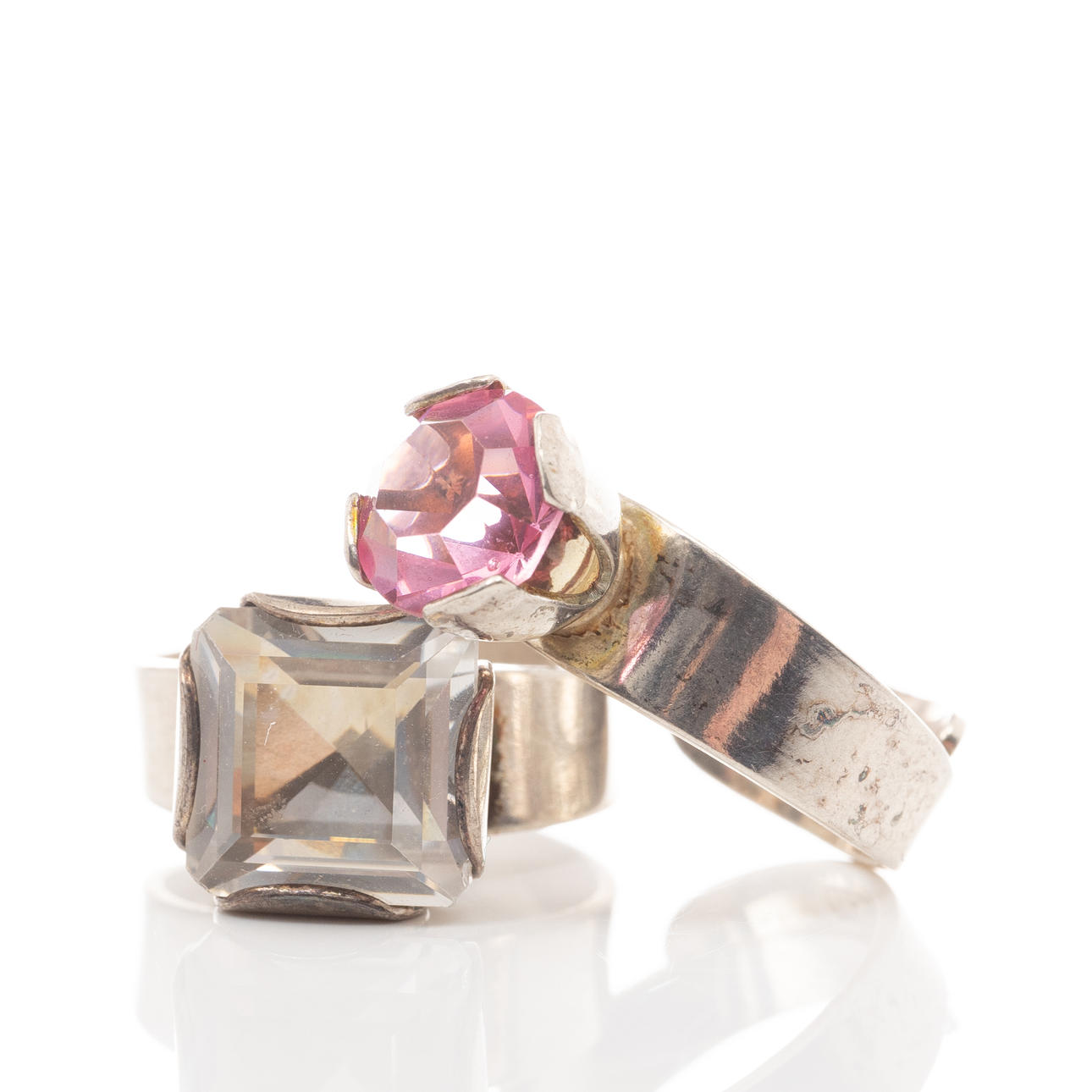 RINGS, 2 pcs, Sterling Silver, Synthetic beryl.