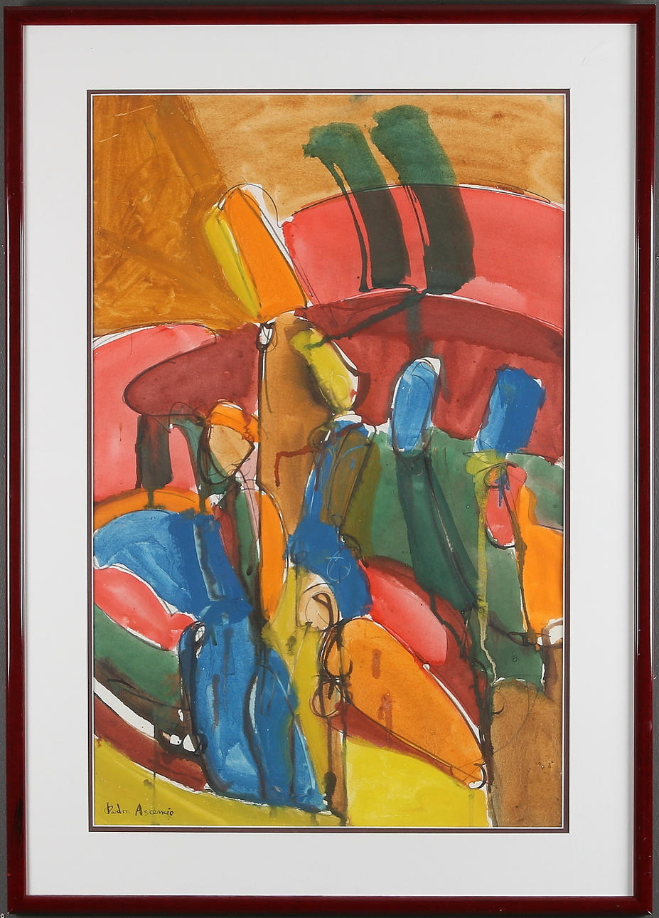 PEDRO ASCENCIO. Komposition, akvarell, signerad.