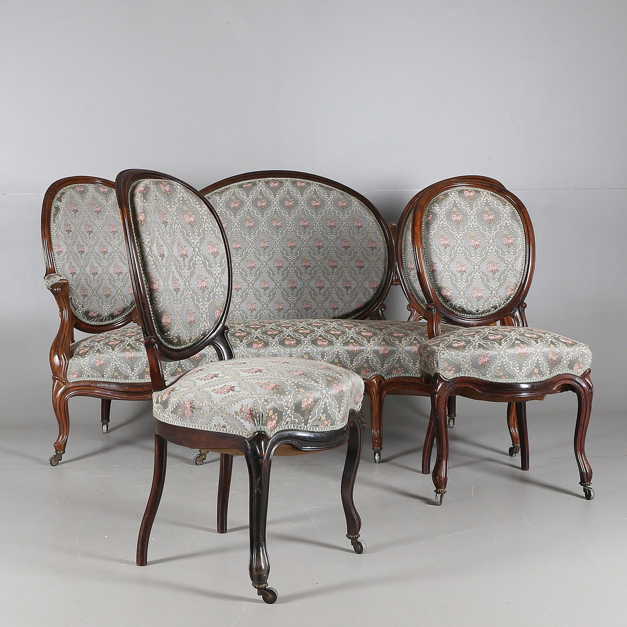 SOFFGRUPP, 3 delar, trä, nyrokoko, 18/1900-tal.