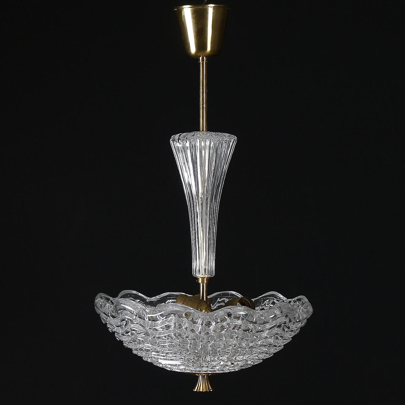 TAKLAMPA, glas/mässing, Carl Fagerlund, Orrefors, 1900-tal.