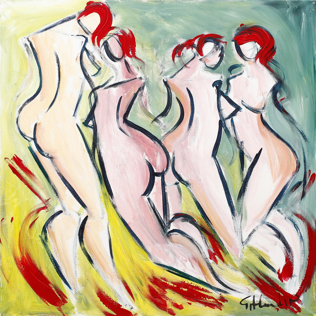 GÖRAN HAUSENKAMP. Modeller i rosa, akryl på duk, signerade G Hausenkamp.