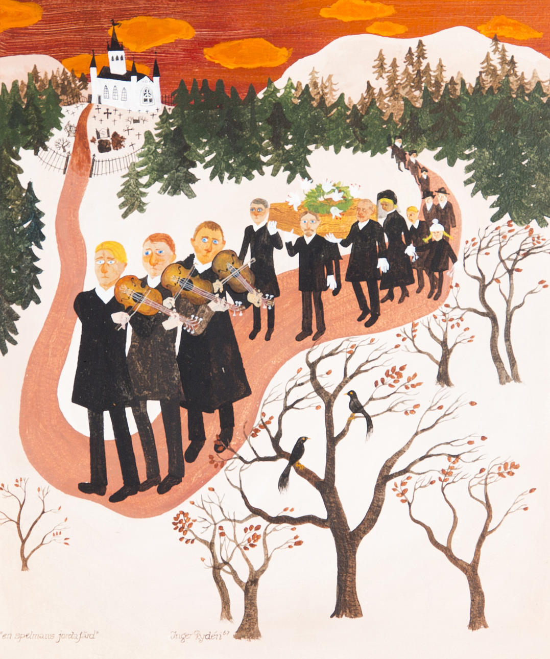 INGER RYDÉN. "En spelmans jordafärd, olja på pannå, signerad -67.