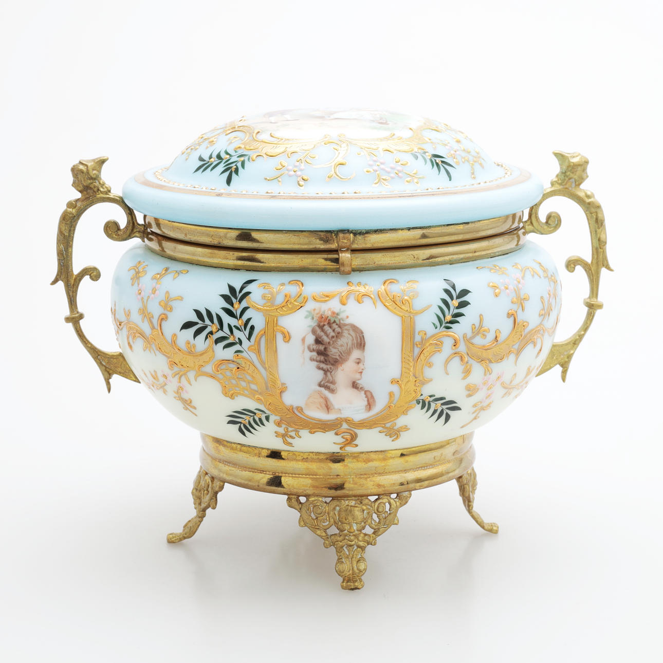 BONBONJÄR, emaljmålat glas/mässing.